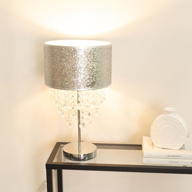 Bonita Pair of Silver Glitter Droplet Shade Table Lamps by