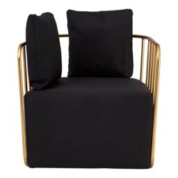 Orsina Chair with Black Fabric Seat, High-Quality Fabric Reading Chair, Gold Finish Accent Chair - thumbnail 6