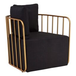 Orsina Chair with Black Fabric Seat, High-Quality Fabric Reading Chair, Gold Finish Accent Chair - thumbnail 5
