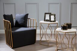 Orsina Chair with Black Fabric Seat, High-Quality Fabric Reading Chair, Gold Finish Accent Chair - thumbnail 2