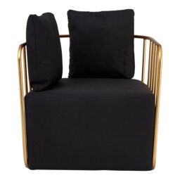 Orsina Chair with Black Fabric Seat, High-Quality Fabric Reading Chair, Gold Finish Accent Chair