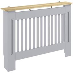 HOMCOM Radiator Cover Painted Slatted MDF Cabinet Lined Grill 112x19x81cm in Grey - Size: Medium - thumbnail 2