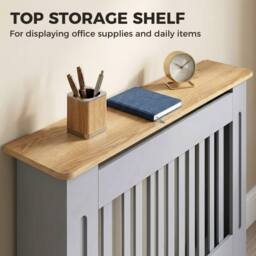 HOMCOM Radiator Cover Painted Slatted MDF Cabinet Lined Grill 112x19x81cm in Grey - Size: Medium - thumbnail 5