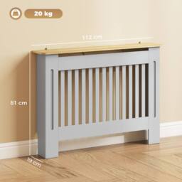 HOMCOM Radiator Cover Painted Slatted MDF Cabinet Lined Grill 112x19x81cm in Grey - Size: Medium - thumbnail 3