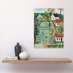 "Artery8 Colourful Tennis Game Houses & Trees Painting Wall Art Print in Green - Size: W18"" x H24""" - thumbnail 4