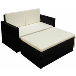 Berkfield Home 2 Piece Garden Lounge Set with Cushions Poly Rattan Black - thumbnail 1