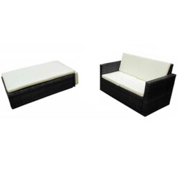 Berkfield Home 2 Piece Garden Lounge Set with Cushions Poly Rattan Black - thumbnail 2