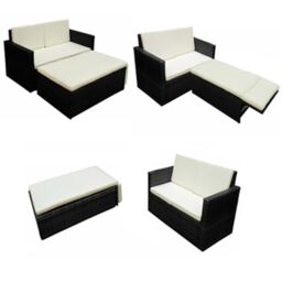 Berkfield Home 2 Piece Garden Lounge Set with Cushions Poly Rattan Black - thumbnail 4