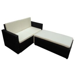 Berkfield Home 2 Piece Garden Lounge Set with Cushions Poly Rattan Black - thumbnail 3