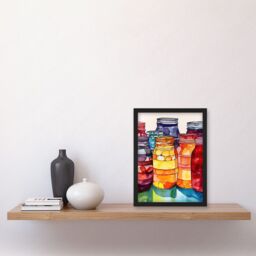 Artery8 Coloured Glass Canning Jars Still Life Watercolour Painting Artwork Framed Wall Art Print A4 in Black - thumbnail 2