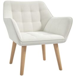 HOMCOM Velvet-Feel Accent Chair with Arms Slanted Back Wood Legs in Cream - thumbnail 2