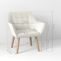 HOMCOM Velvet-Feel Accent Chair with Arms Slanted Back Wood Legs in Cream - thumbnail 3
