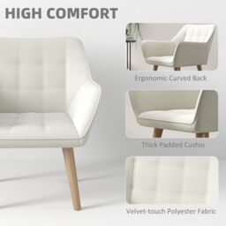 HOMCOM Velvet-Feel Accent Chair with Arms Slanted Back Wood Legs in Cream - thumbnail 4