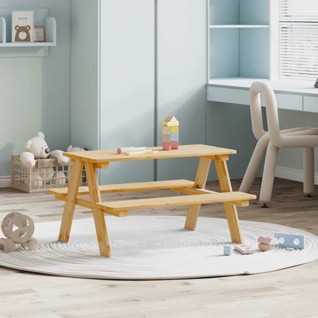 Berkfield Home Children's Table with Benches IRUN 90x79.5x50 cm Solid Wood in Brown - image 1