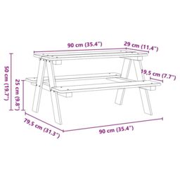 Berkfield Home Children's Table with Benches IRUN 90x79.5x50 cm Solid Wood in Brown - thumbnail 8