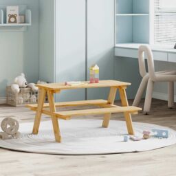 Berkfield Home Children's Table with Benches IRUN 90x79.5x50 cm Solid Wood in Brown - thumbnail 1