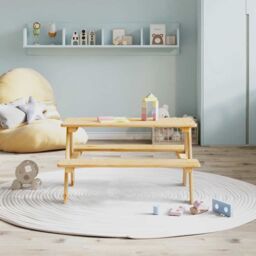 Berkfield Home Children's Table with Benches IRUN 90x79.5x50 cm Solid Wood in Brown - thumbnail 3
