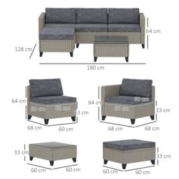 OUTSUNNY 5 PCs Rattan Garden Furniture Set with Glass Coffee Table Dark Grey - thumbnail 3
