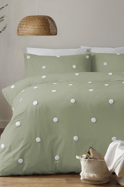 Appletree 'Dot Garden' 100% Cotton Embellished Duvet Cover Set in Light Green - Size: Double - image 1