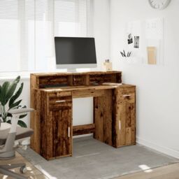 Berkfield Home Desk with LED Lights Old Wood 120x55x91 cm Engineered Wood in Brown - Size: 120 x 55 x 91 cm - thumbnail 4
