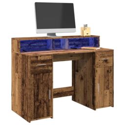 Berkfield Home Desk with LED Lights Old Wood 120x55x91 cm Engineered Wood in Brown - Size: 120 x 55 x 91 cm - thumbnail 1