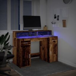 Berkfield Home Desk with LED Lights Old Wood 120x55x91 cm Engineered Wood in Brown - Size: 120 x 55 x 91 cm - thumbnail 5
