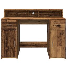 Berkfield Home Desk with LED Lights Old Wood 120x55x91 cm Engineered Wood in Brown - Size: 120 x 55 x 91 cm - thumbnail 6