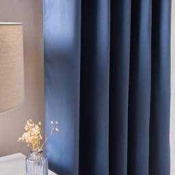OHS Pair of Thermal Ready Made Eyelet Blackout Curtains in Indigo - Size: 168 cm width x 183 cm drop - thumbnail 4