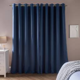 OHS Pair of Thermal Ready Made Eyelet Blackout Curtains in Indigo - Size: 168 cm width x 183 cm drop - thumbnail 3