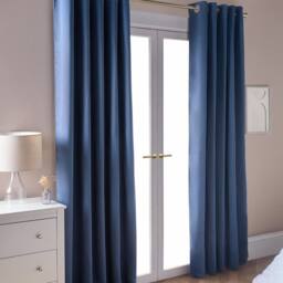 OHS Pair of Thermal Ready Made Eyelet Blackout Curtains in Indigo - Size: 168 cm width x 183 cm drop - thumbnail 2