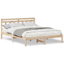 Berkfield Home with Headboard Brown 160 cm x 200 cm Solid pine wood in Beige - thumbnail 4