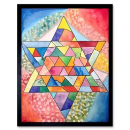 "Artery8 Wall Art Print Jewish Star Of David Patterns Geometric Folk Art Watercolour Painting Art Framed in Black - Size: W12"" x H16""" - thumbnail 1