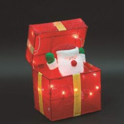 Shatchi Christmas Santa Pup-up Lighted LED Gift Box 30cm in Red - thumbnail 1