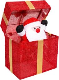 Shatchi Christmas Santa Pup-up Lighted LED Gift Box 30cm in Red - thumbnail 3