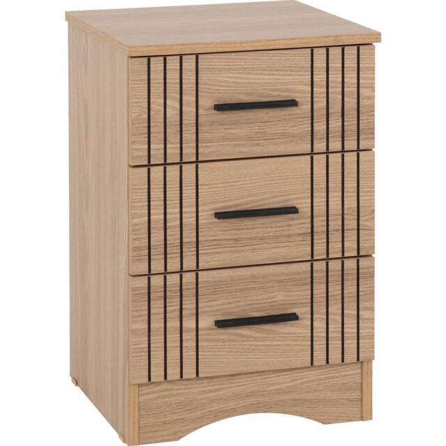 FORGEVIO 3 Drawer Bedside Chest Natural Oak Effect Bedroom Storage Modern in Brown - image 1