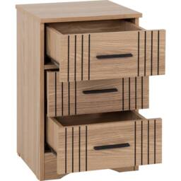 FORGEVIO 3 Drawer Bedside Chest Natural Oak Effect Bedroom Storage Modern in Brown - thumbnail 3