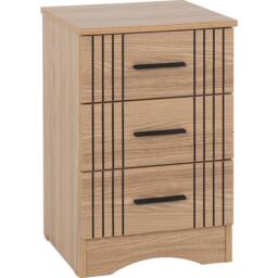 FORGEVIO 3 Drawer Bedside Chest Natural Oak Effect Bedroom Storage Modern in Brown