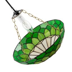 Happy Homewares Traditional Stained Glass Domed Tiffany Pendant Lamp Shade with Brass Chain in Green - thumbnail 5