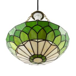 Happy Homewares Traditional Stained Glass Domed Tiffany Pendant Lamp Shade with Brass Chain in Green - thumbnail 3