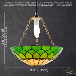 Happy Homewares Traditional Stained Glass Domed Tiffany Pendant Lamp Shade with Brass Chain in Green - thumbnail 6