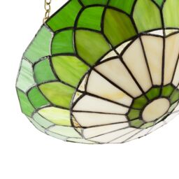 Happy Homewares Traditional Stained Glass Domed Tiffany Pendant Lamp Shade with Brass Chain in Green - thumbnail 4