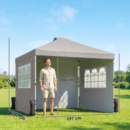 OUTSUNNY Pop Up Gazebo Waterproof Height Adjustable 3 x 3 (m) Grey - Size: 3m x 3m - thumbnail 3