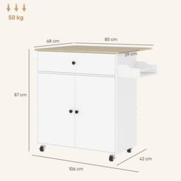 Wyld Haus Seto White & Oak Rolling Kitchen Island Drop Leaf Countertop Drawer - thumbnail 4