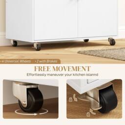 Wyld Haus Seto White & Oak Rolling Kitchen Island Drop Leaf Countertop Drawer - thumbnail 8