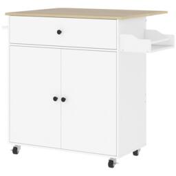 Wyld Haus Seto White & Oak Rolling Kitchen Island Drop Leaf Countertop Drawer - thumbnail 2