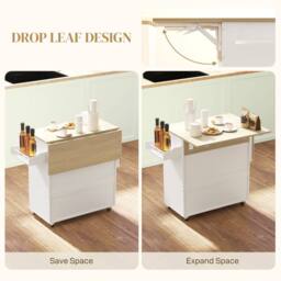 Wyld Haus Seto White & Oak Rolling Kitchen Island Drop Leaf Countertop Drawer - thumbnail 5