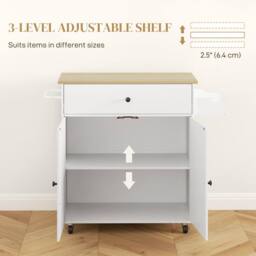 Wyld Haus Seto White & Oak Rolling Kitchen Island Drop Leaf Countertop Drawer - thumbnail 7