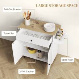 Wyld Haus Seto White & Oak Rolling Kitchen Island Drop Leaf Countertop Drawer - thumbnail 6