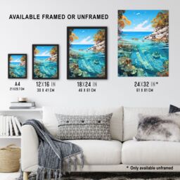 "Artery8 Wall Art Print Serene Coral Reef Bay Artwork Scenic Turquoise Seascape Art Framed in Black - Size: W12"" x H16""" - thumbnail 3