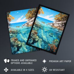 "Artery8 Wall Art Print Serene Coral Reef Bay Artwork Scenic Turquoise Seascape Art Framed in Black - Size: W12"" x H16""" - thumbnail 2